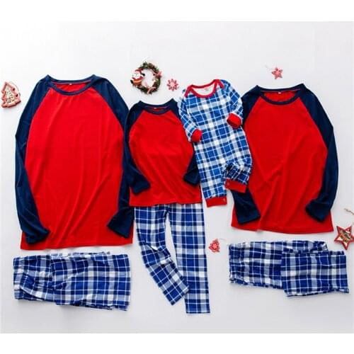 Fashion Family Christmas Clothing Pajamas Set Long Sleeve Raglan Tops Pants Set Family Mother Daughter Matching Sleepwear