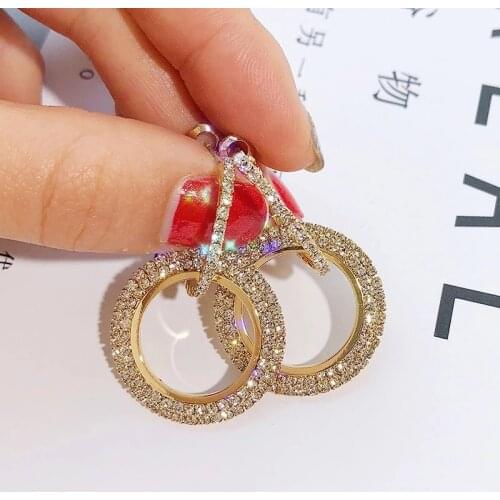 Fashion Women Creative Earrings Cubic Zirconia Round Pendant Earrings Ladies Wedding Christmas Gift Jewelry Accessories