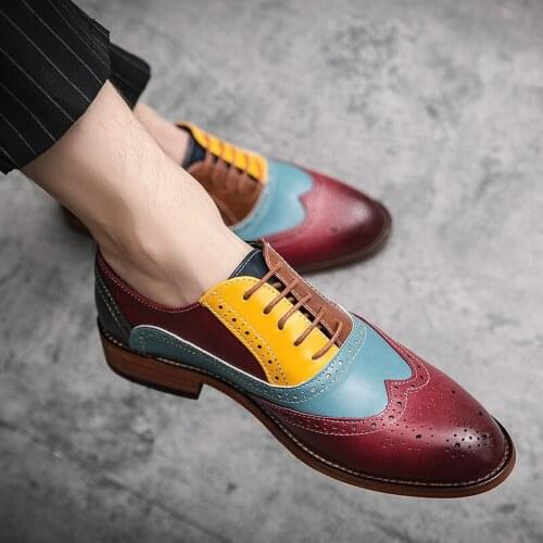 Mens Brogues Match Colors Retro Mocassin Homme Wingtip Flats Casual Wedding Shoes Dress Lace Up Plus Size 38-48