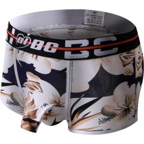 Mens Underwear Long Elephant Penis Pouch Hole Boxer Shorts Tangas Sexy Gay Panties Flower Printed Boxershorts Ropa Interior