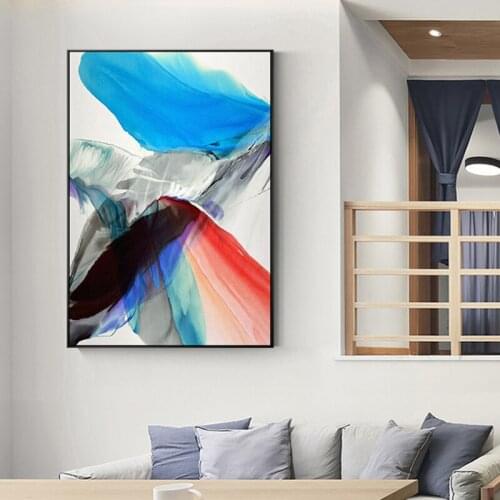 Nordic Colorful Abstract Feather Wall Art Canvas Painting Blue Yellow watercolor Poster Print Wall Picture for Living Room Decor