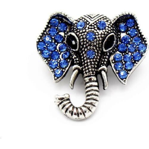 Newest 6pcs/lot Elephant Snap Jewelry Blue Crystal Metal Button Lucky Gift Fit 18mm Snap Button Bracelet Bangles DIY Jewelry