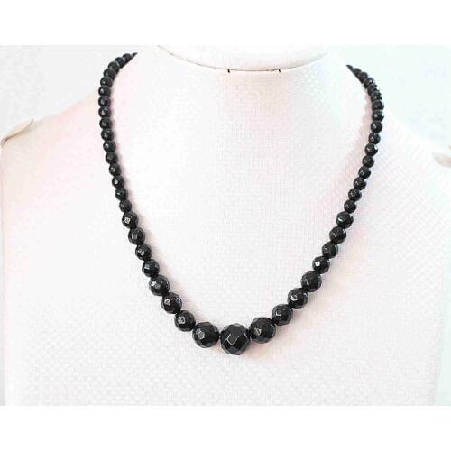 Black Stone Natural Carnelian Onyx Agat 6-14mm Faceted Round Beads Chain Necklace for Women Jewelry 18inch B633