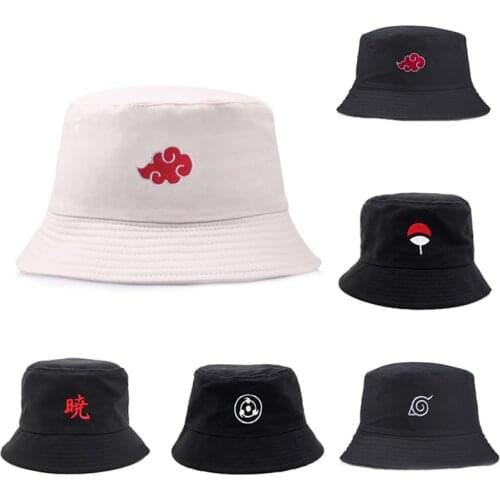 2021 Cotton Japanese Anime Akatsuki Bucket Hat Summer Fisherman Cap Female Man Outdoor Sunhat Cosplay Embroidered Bob Panama Cap