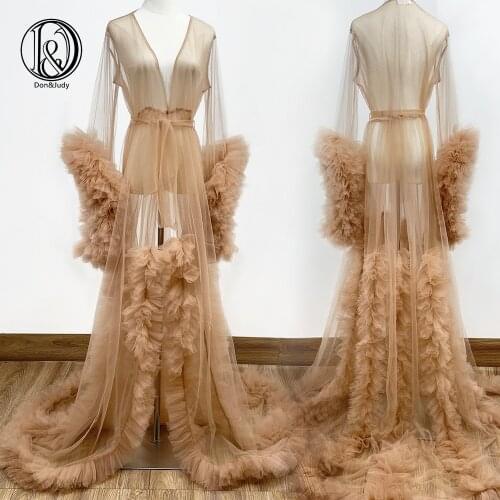 Don&Judy Beautiful Tulle Maternity Robe For Photo Shoot Custom Made Women Puffy Ruffled Tulle Maternity Dresses Gown 2021