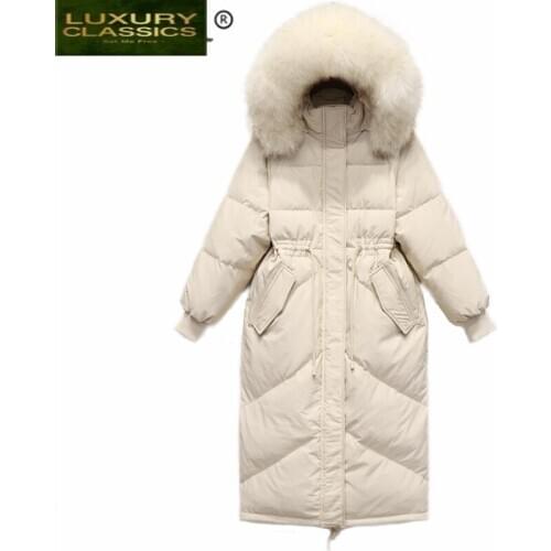 Duck Winter Down White Jacket Women Brand Clothes 2021 Korean X-Long Down Coat Large Fur Hooded Overcoat Hiver LW1638