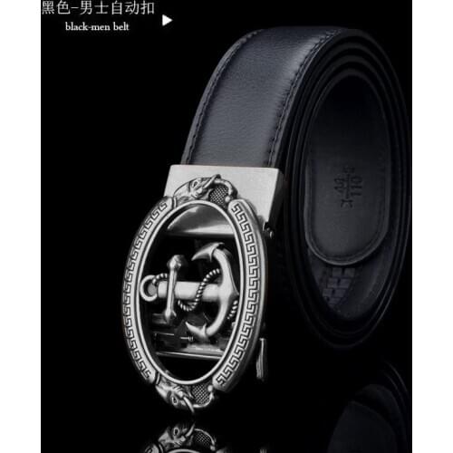 Mens belt leather Youth antique cowhide belt Korean business casual automatic buckle personalized anchor belt