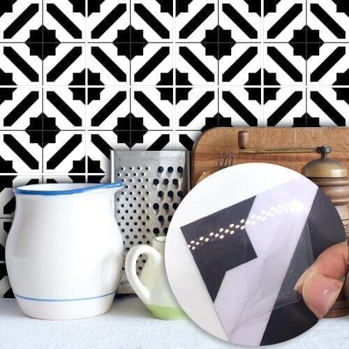 Funlife 15*15cm/20*20cm Self Adhesive Wall Stickers Art Wallpaper Furniture DIY Black and White Moroccan Tiles Sticker Decal