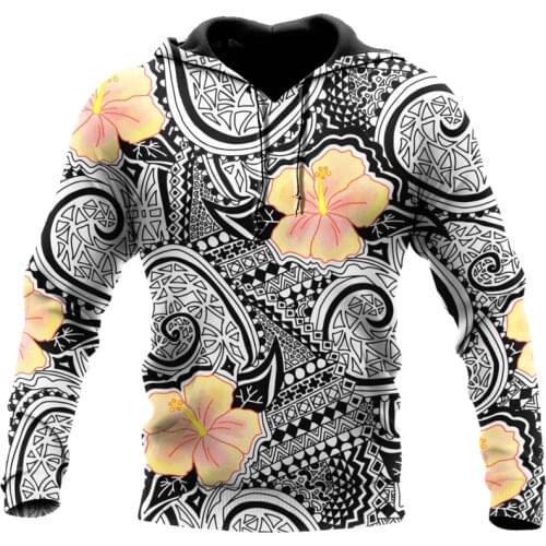 The most fashionable Polynesian Tattoo And Hibiscus Sweatshirt 3D print Unisex casual Zip Hoodie casual Street hip hop Hoodie