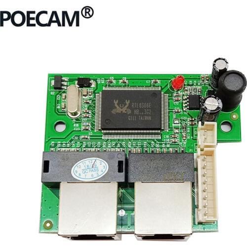 Mini fast 10/100mbps 2 port ethernet network lan hub switch board two layer pcb 2 rj45 1*8pin head port tablets usb flash 3d