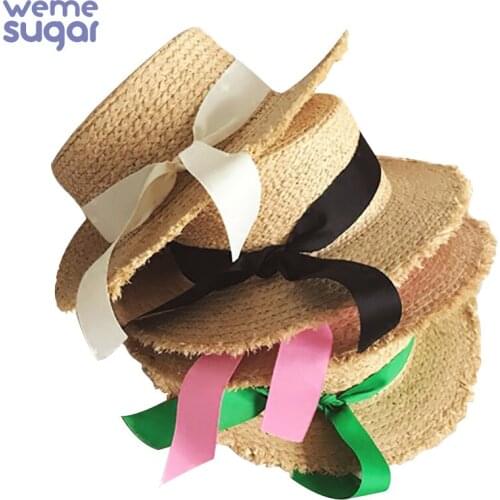 WeMe Flat-topped Lafita Female Summer Straw Hat Sunshade Hat Traveling Hundreds of Sun Hats Seaside Beach Hats Spot