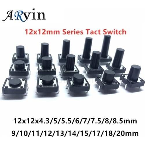 20pcs 12x12mm Series Tact Switch DIP 4pin Tactile Tact Mini Push Button Switch 12x12x4.3/5/6/20 MM 12*12*4.3mm 5mm 6mm 8mm ~20mm