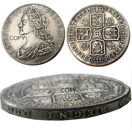 UF(82)GREAT BRITAIN 1735 George II one Crown Silver Plated Copy Coin
