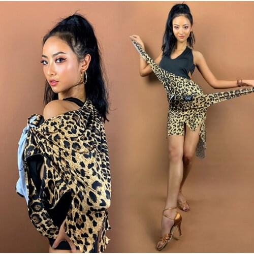 Leopard Latin Dance Skirt Women Designer Clothes Stage Costume Summer Tango Dance Wear Salsa Dance Outfits Tap Hip Scarf JL2932