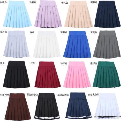 2019 New Spring Women Cosplay Pleated Skirt Zipper Elastic Band Girl School Uniform Skirt Solid High Waist Skirt Mini Skirts