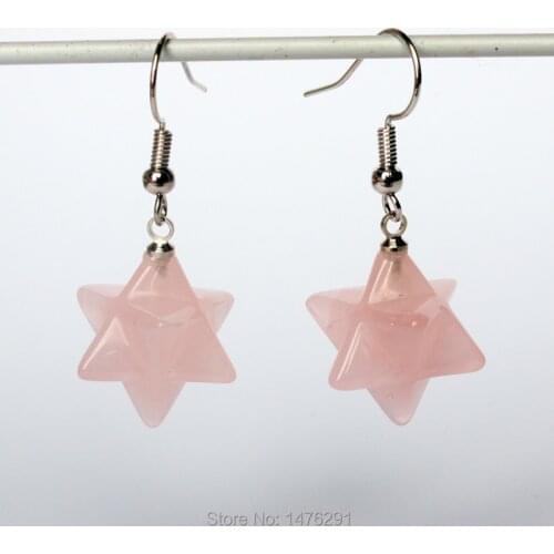 New Classy 16x16MM Natural Rose Pink Quartz Briolette Bead Dangle Earrings 1 Pair For Women