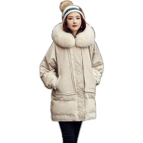 New Down Jacket Thick Korean Long Winter White Down Jacket Women Large Real Fox fur collar Loose Womens Coats De Mujer