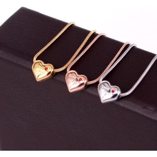 Korean Style Stainless Steel Crystal Good Luck Love Heart Snake Chain Pendant Necklace Rose Gold Color Women Female Party Gift