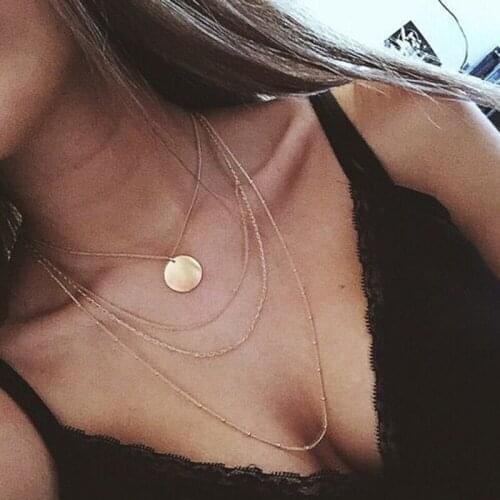 2021 Women Necklace Coin SequinsLink Chain Pendant Necklace Multilayer Sequins Chain For Ladies Necklaces Lady Jewelry Collares