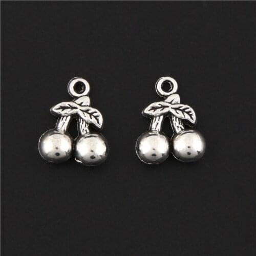15Pcs Silver Color Cute Cherry Charms Drop Fruit Pendant Making Earrings Necklaces Crafts Jeweley Wholesales 9X12mm A3112