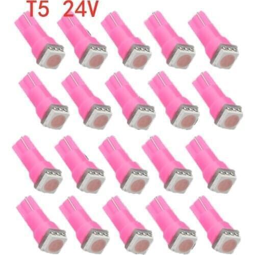 20Pcs Pink T5 5050 1SMD 24V Wedge Dashboard LED Lights Bulbs Car Lnstrument Lndicator AC Lamp Auto Lnterior Accessories 73 74
