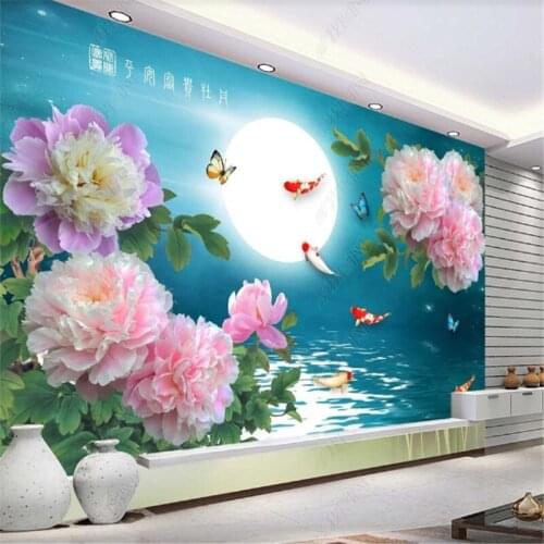 3D Modern Peony Flower Wall Paper Home Decor Chinese Style Classical Chinese TV Background Mural Wallpaper for Living Room