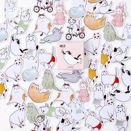 45 Pcs/Set Kawaii Fat Cat Daily Life Paper Sticker Mobile Decorative Stickers Scrapbooking DIY Craft Stickers