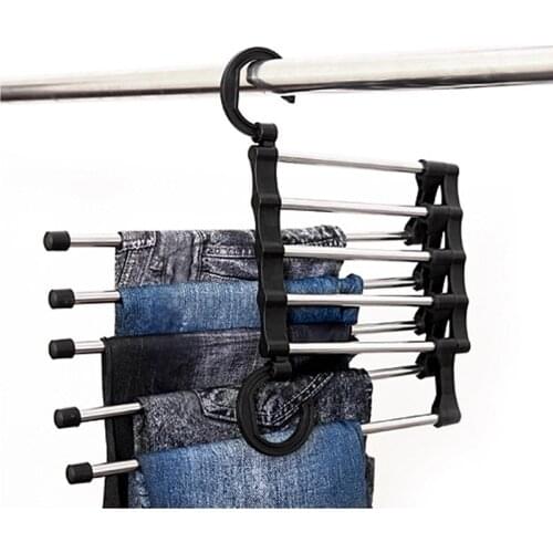 5 In 1 Trouser Storage Rack Adjustable Pants Tie Storage Shelf ClosetHanger Closet Organizer Stainless Steel Clothes Hanger