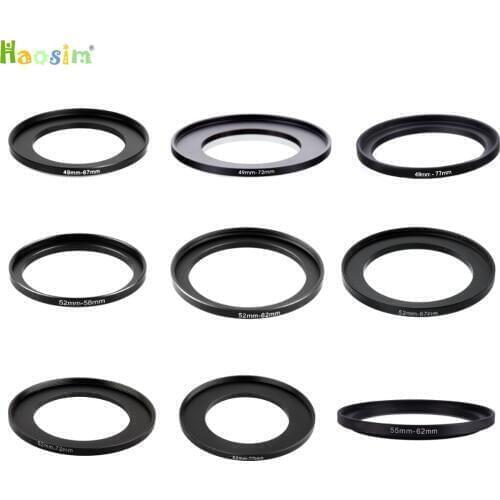 50pcs 49-67 49-72 49-77 52-58 52-62 52-67 52-72 52-77 55-62mm Metal Step Up Rings Lens Adapter Filter Set