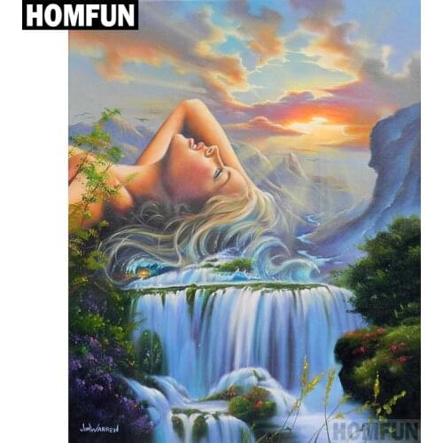 HOMFUN Full Square/Round Drill 5D DIY Diamond Painting "Waterfall girl view" Embroidery Cross Stitch 3D Home Decor Gift A00546