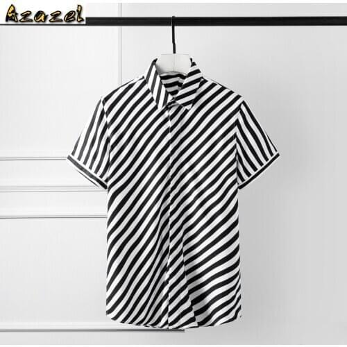 Azazel Stripe Mens Shirts Luxury Tencel Cotton Short Sleeve Mens Dress Shirts Camisa Masculina Plus Size 4xl Slim Fit Shirts Man