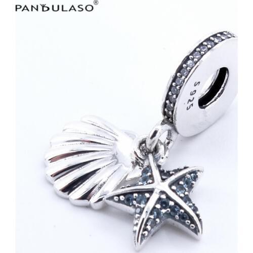 Tropical Starfish & Sea Shell Beads 925 Sterling Silver Jewelry bead DIY Making Fit European Charm Bracelet &Necklace