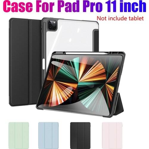 Tablet Case for iPad Pro 11 Inch 2021 2020 Tablet Flip Case PU+Transparent PC Case Tablet Stand with Pen Slot