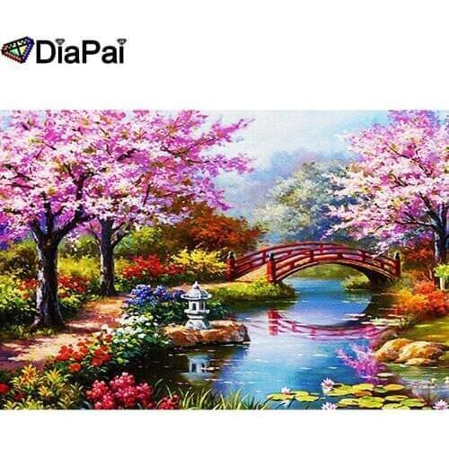 DIAPAI 5D DIY Diamond Painting 100% Full Square/Round Drill "Bridge scenery" Diamond Embroidery Cross Stitch 3D Decor A21468