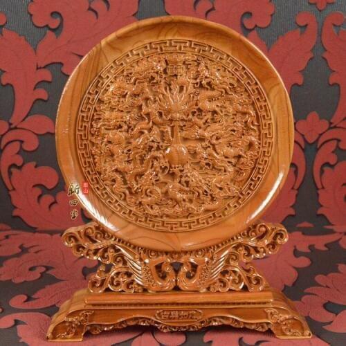 China foreign business gift -home living room office efficacious Talisman Auspicious Lucky 9 dragons FENG SHUI Wood carving art