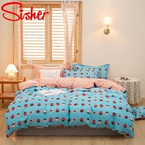 Cartoon Cute Bedding Set Fruit Plaid Floral Printed Duvet Cover Set Single Double Queen King Size Bed Linen Sheet Quilt Covers