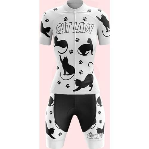 Cat Lady Roupa Ciclismo Feminina Cycling Jersey Set Short Sleeve Bike Clothing Bib Shorts Gel Breathable Pad New Maillot Ciclism