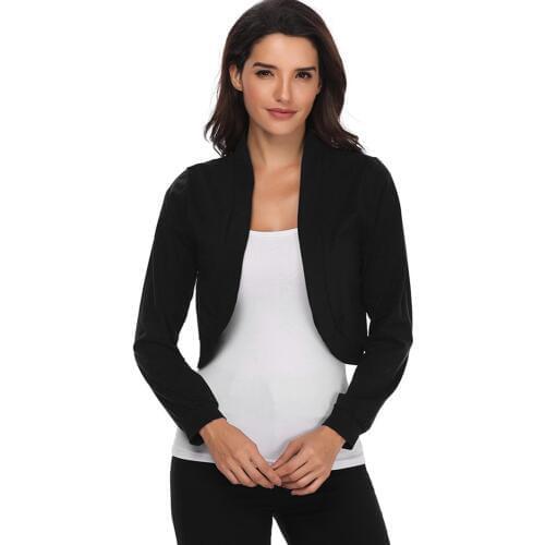 Spring Autumn Womens Tops Jacket Long Sleeve Cotton Open Stitch Vintage Female Slim Outerwear Coats Women Black Shrug Bolero