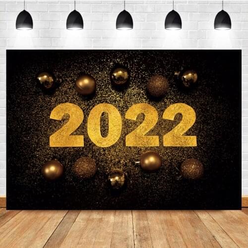 Laeacco Happy New Year 2022 Gold Glitter Balloon Birthday Party Portrait Photo Background Photographic Backdrop For Photo Studio