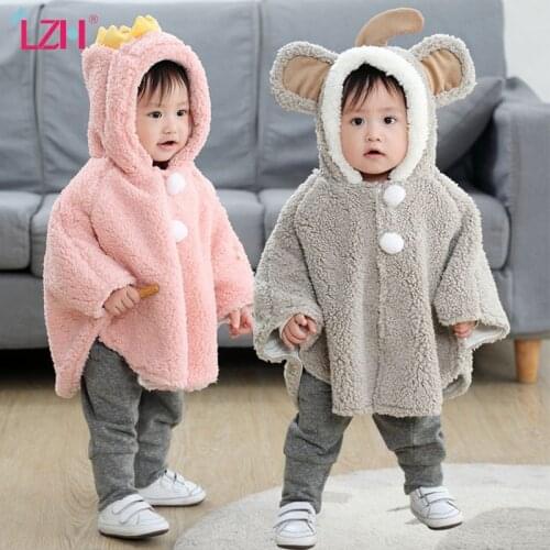 LZH 2021 Cute Cartoon Baby Boys Coats Shawl For Baby Girls Autumn Winter Cloak Windproof Childrens Jacket 0-3 Years Kid Clothes