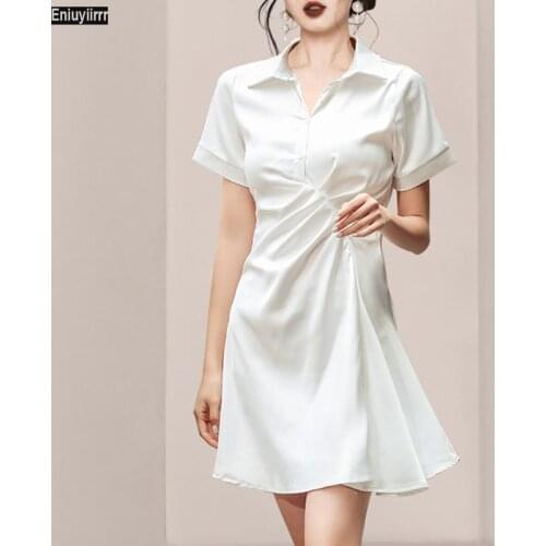 Mini Shirt Dress Women Summer Casual Sexy Solid Elegant Office Lady Party Short White Dresses