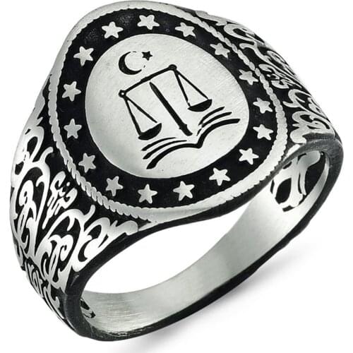 Solid 925 Sterling Silver Scales of Justice Mens Ring