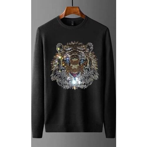 Mens Sweater Rhinestone Heavy Handmade Autumn Brand Oversized Pullover Cashmere Thickened Warm Winter