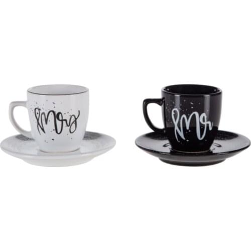 Coffee Cup Set Mr Mrs Set of 2 ceramic