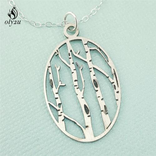 Oly2u Birch Tree Necklace Woodland Jewelry Outdoor Gift Natural Oval Pendant Woodland Jewelry collares largos de moda 2018