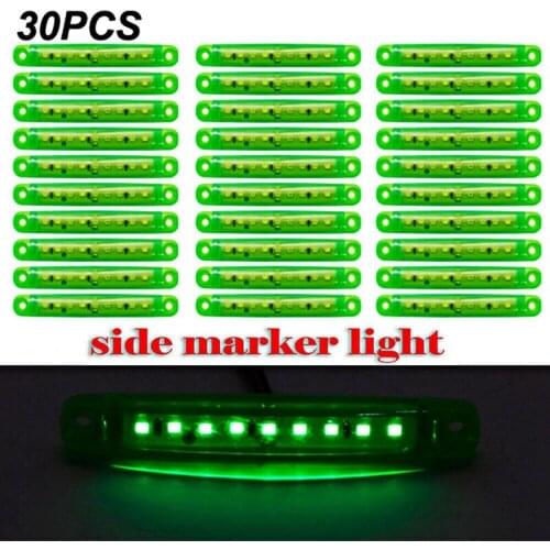 30Pcs Durable Green 9-LED Truck Trailer Lorry Sealed Side Marker Clearance Light Low Led Trailer Light Rear Side Lamp