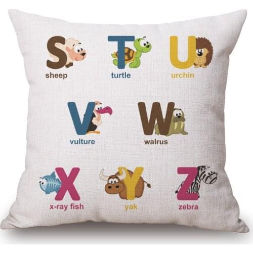 Printed English Alphabets Cushion Cover Without Core Custom Cotton Linen Decorative Pillows Sofa Chair Cushions Home Decor 45*45