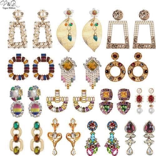 New Design Earrings 2020 Geometric Stone Drop Earring With Flower Leaf Pearl Fruit Epoxy Stone Rainbow Acrylic Stones Earrings