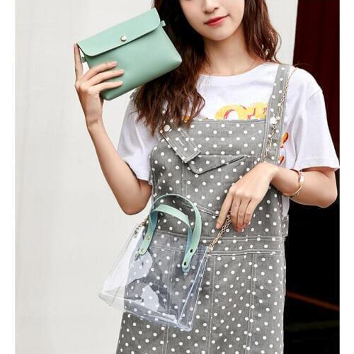 1 set 2 pieces Small PU leather handbags transperent PVC hand bags mini shoulder Bag Black crossbody messenger Phone Pouch