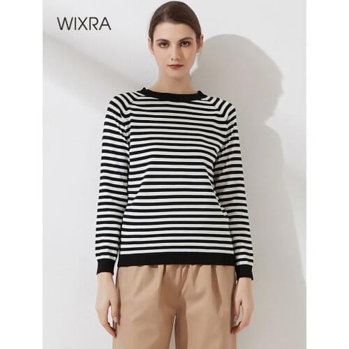 Wixra Thin Sweater Women Knitted Striped Pullover Long Sleeve Casual O Neck Jumpers Classic Clothing Autumn Spring Hot